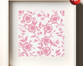 Cross Stitch Pattern PDF Pink Flowers Floral Abstract Monochrome Single Color Instant Download