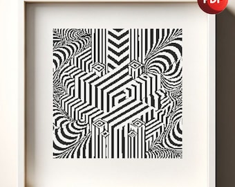 Cross Stitch Pattern PDF Monochrome Optical Illusion Towers Single Color Instant Download