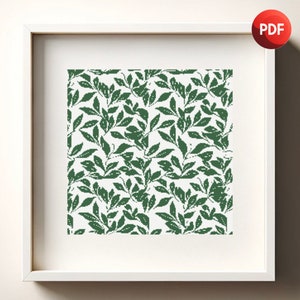 Green and White Cross Stitch Pattern PDF Monochrome Abstract Leafy Single Color Instant Download