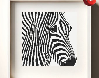 Cross Stitch Pattern PDF Monochrome Optical Illusion Abstract Zebra Face Single Color Instant Download