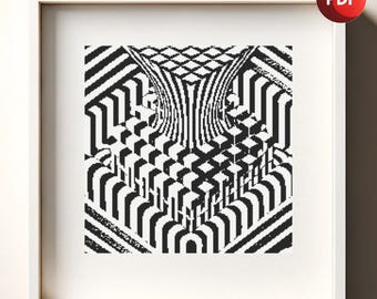 Cross Stitch Pattern PDF Monochrome Optical Illusion Shrine Single Color Instant Download