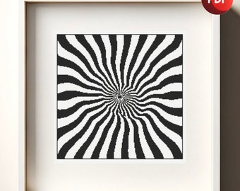 Cross Stitch Pattern PDF Monochrome Optical Illusion Drain Single Color Instant Download