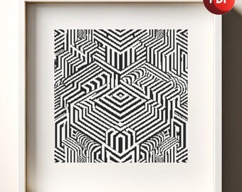 Cross Stitch Pattern PDF Monochrome Optical Illusion Stripes Single Color Instant Download