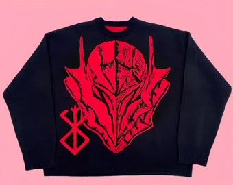 Pull en maille anime, pull fou furieux, pull gothique Harajuku pour hommes et femmes, cadeau pull anime streetwear Berserk