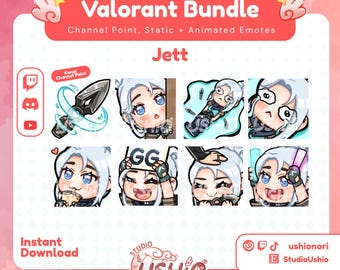 Jett Emotes Bundle | Valorant Twitch, Discord Animated PNGs (Digital Download)