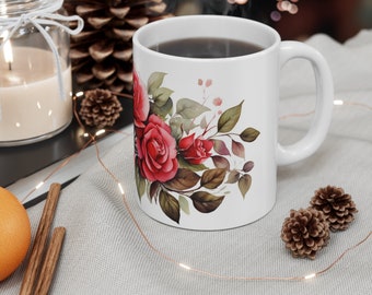 Rose Flower Mug, Floral Mug, Flowers Mug, Nature Mug, Flower Mug, Flower Gift, White Coffee & Tea Mugs