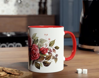 Rose Flower Mug, Floral Mug, Flowers Mug, Nature Mug, Flower Mug, Flower Gift, Two-Tone Coffee & Tea Mugs