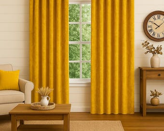 Yellow Velvet Curtain Panel | Crushed Velvet Blackout Drapes for Living Room Bedroom | Soft Luxury Custom Boho Farmhouse Home Decor Curtains