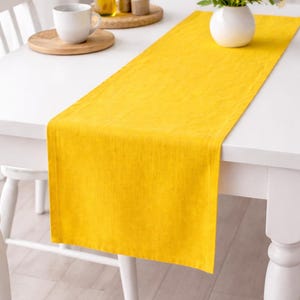 Mustard Yellow Linen Table Runner for Wedding & Party Decor - Custom Size Extra Long Dining Table Runner, Rustic Farmhouse Table Linen