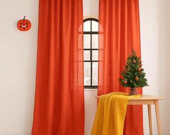 Rust Terracotta Linen Curtain Panels for Living Room/ Bedroom, Handmade Custom Curtains Drapes for Kitchen/ Window Sheer Doorway Curtains