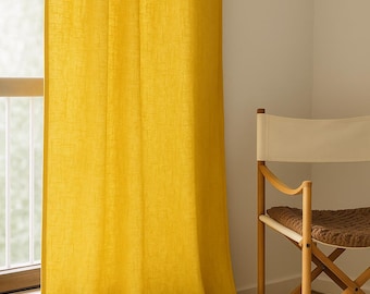 Mustard Yellow Linen Curtain Panel – Boho Linen Door Curtains | Farmhouse Window Drapes, Custom Sheer Curtain 84 Inch for Home Décor