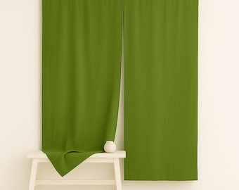 Cortina Noren japonesa, color verde oliva, para puerta, larga, para sala de estar y dormitorio, de lino, para decoración del hogar.