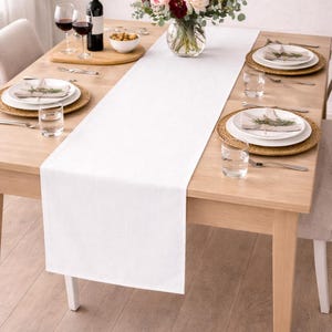White Linen Table Runner for Wedding Party - Custom Size Table Linen Runner, Extra Long Table Runner, Bohemian Table Decor Dining Runner
