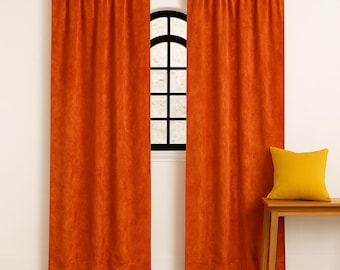 Orange Crushed Velvet Curtains for Living Room, Luxury Blackout Drapes for Bedroom Home Decor Window Panel | Boho Custom Farmhouse Curtains