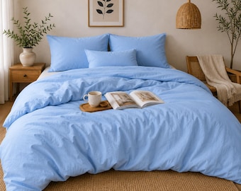 Bohemian Linen Cozy Duvet Cover 2 Pillowcase - Stonewashed Bedding Set, King, Queen, Twin Comforter, Linen Quilt Cover, Custom Size Duvet