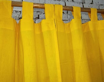 Boho Mustard Yellow Linen Curtain Panel | Farmhouse Window Drapes, Custom Size Curtains for Living Room & Bedroom | Tap Top Window Curtains
