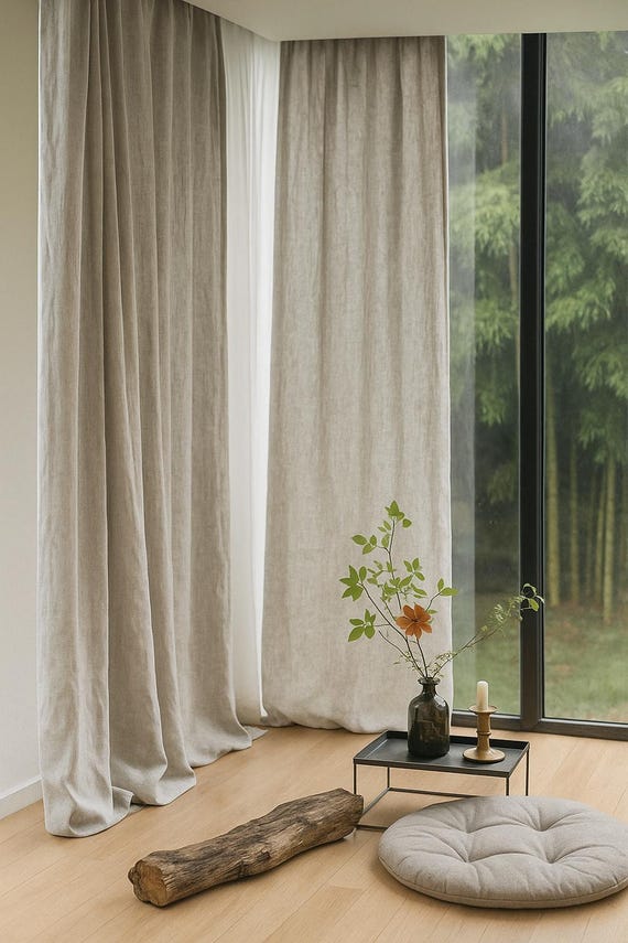 Natural Linen Curtain Panel – Boho Linen Door Curtain | Sheer Farmhouse Window Drapes, Custom Extra Long Curtains 108 Inch for Home Décor