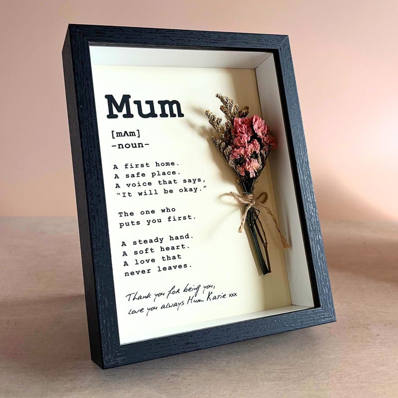 Personalized Mum Print, Shadow Box Photo Frame, Sentimental Mothers Day Gift, Mini Dry Flower Bouquet