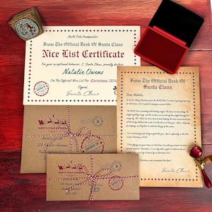 Personalised Letter From Santa - Nice List Certificate From Santa - Stocking Filler Christmas Eve Box -  Wax Seal Letter
