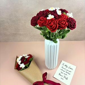 Crochet Rose Bouquet, Finished Crochet Rose, Knitted Forever Flowers Gift, Handmade Desk Decoration, Gift For Anniversary Or Wedding