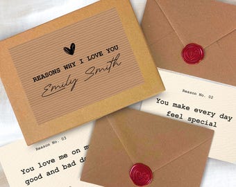 Reasons Why I Love You, Gift for Anniversary or Wedding or Valentines Day, Forever Keepsake, Wax Sealed