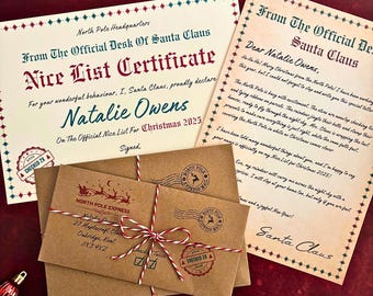 Personalised Vintage Letter From Santa – Wax Seal Envelope – Nice List Certificate – Father Christmas Letter – Christmas Eve Stocking Filler