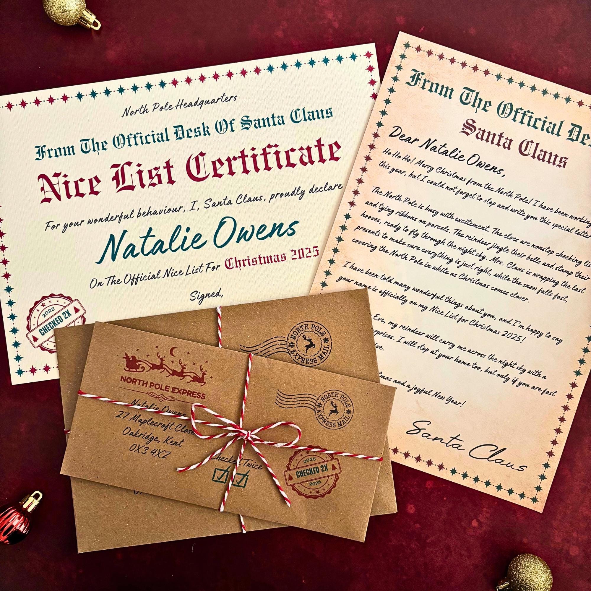Personalised Vintage Letter From Santa – Wax Seal Envelope – Nice
