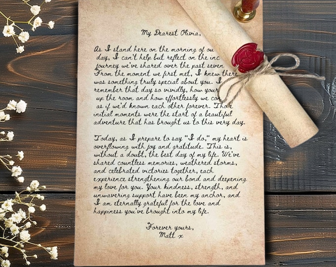 Wax Seal Letter, Scroll Letter, Handmade Love Letter, Custom Wedding Vows Letter, Scroll Invitation, Gift For Mothers Day,Wedding Day Letter
