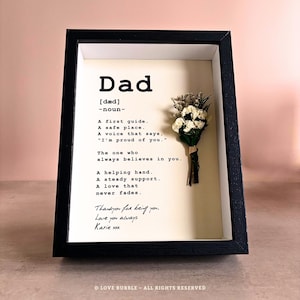 Personalised Fathers Day Print, Dad Meaning, Shadow Box Photo Frame, Sentimental Gift For Dad, Mini Dry Flower Bouquet