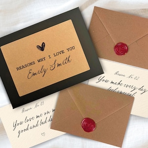 Scatola con i motivi per cui ti amo, regalo romantico, mini lettere d'amore, sigillate con ceralacca, regalo per San Valentino, matrimonio o anniversario