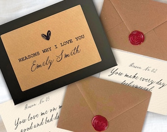 Reasons Why I Love You Box , Romantic Gift, Mini Love Letters, Wax Sealed, Valentines Day, Wedding or Anniversary Gift
