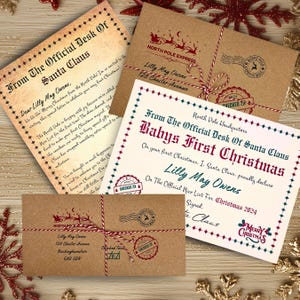 Carta de primeiro Natal personalizada para bebê - Certificado personalizado da lista de bons - Carta de selo de cera do Papai Noel - Cartas do Papai Noel