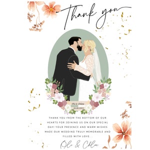 Carte de mariage de remerciement personnalisée à partir d'une photo, TÉLÉCHARGEMENT NUMÉRIQUE, illustration personnalisée, portrait de fiançailles, cadeau de mariage, portrait d'animal de compagnie
