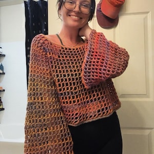Auralis Pullover – Handmade Crochet Mesh Top, Summer Boho Cover-Up, Airy Cottagecore Festival Sweater | Cotton or Chunky Sweater