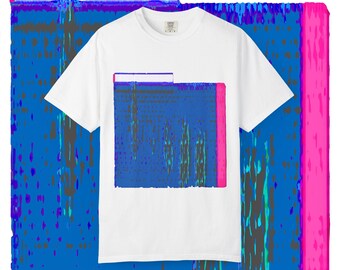Abstract Blue Pink Glitch Art T-shirt | Digital Square Print