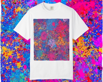 Abstract Splatter Art T-shirt | Colorful Paint Splat Square Print
