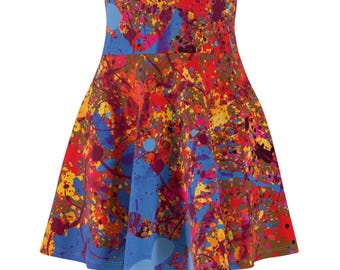 Abstract Paint Splatter Skater Skirt | Colorful AOP