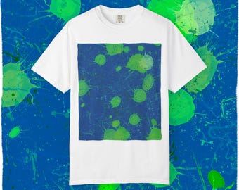 Green Blue Paint Splatter T-shirt | Abstract Art Tee