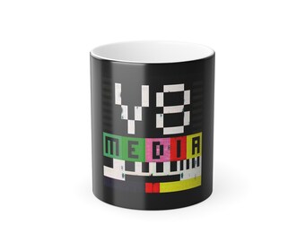 V8 Media Distressed Logo Color-Changing Mug - 11oz Heat-Reactive Cyber Grunge Cup