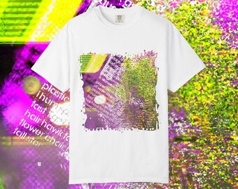 Glitch Collage Graphic T-shirt | Abstract Vaporwave Art, Neon Textured Print