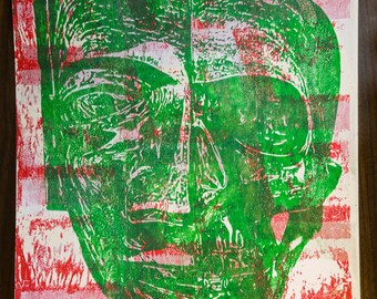 Skull & Grid, Original 11x14 Gel Print Art by Ian Page-Echols