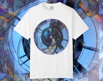 Abstract Circular Lens Art T-shirt | Geometric Blue Optical Design