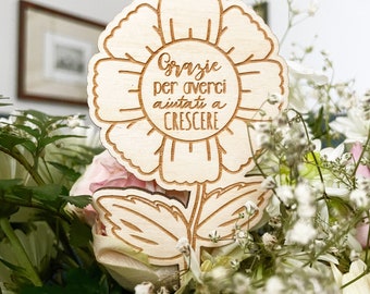 Segnapiante in legno personalizzato girasole, tulipano, margherita - Idea regalo maestra - insegnanti