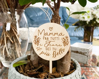 Segnapiante in legno personalizzato floreale e rotondo - Idea regalo festa della mamma