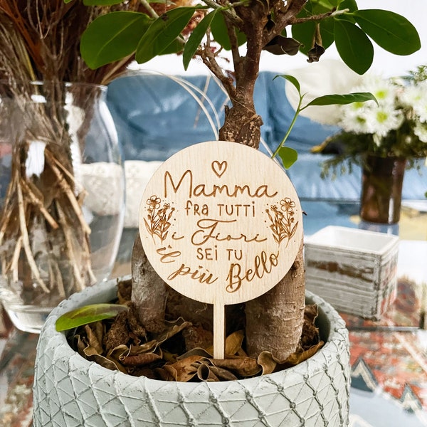 Segnapiante in legno personalizzato floreale e rotondo - Idea regalo festa della mamma