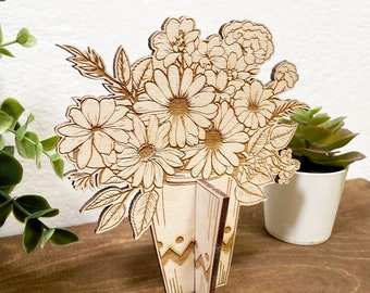 Bouquet in legno e cartolina con dedica personalizzata - Regalo Mamma, Amica e Donna