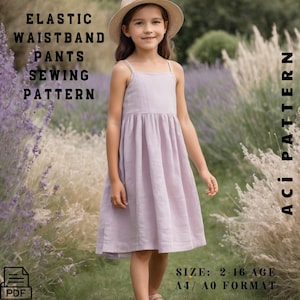 Linen Dress Sewing Pattern for Children - Girls Suspender Dress Sewing Pattern - Easy Girls Dress Sewing Pattern- A0-A4 / Size 2-16 Age