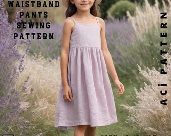 Patrón de costura de vestido de lino para niñas - Patrón de costura de vestido con tirantes para niñas - Patrón de costura de vestido fácil para niñas - A0-A4 / Talla 2-16 años