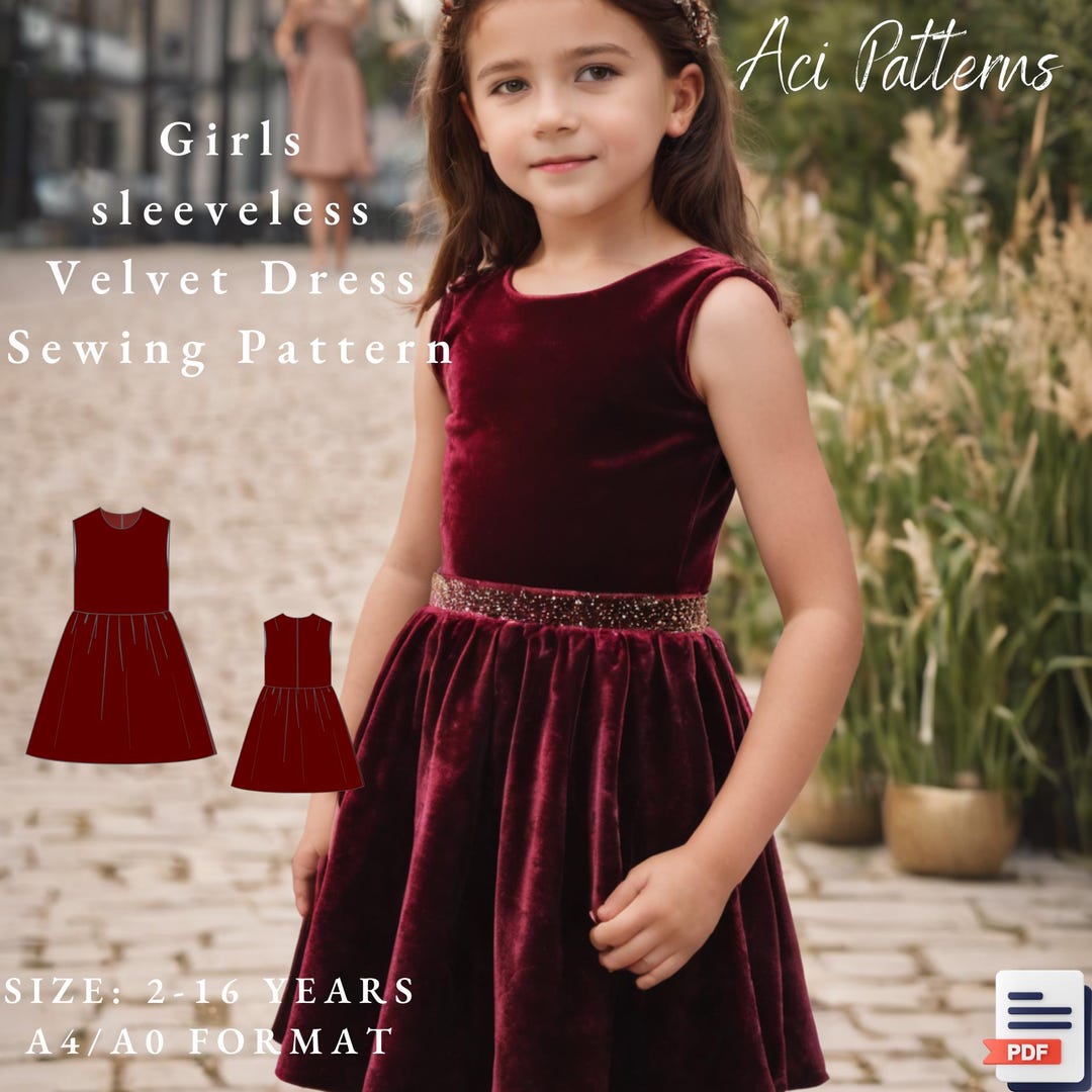 Girls Sleeveless Velvet Dress Pattern-kid's Above Knee Straight Dress  Pattern-girls Dress Sewing Pattern A0 A4 US Letter- 2-16 Age Dxf PDF - Etsy