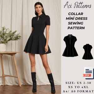 Wednesday Dress,Cosplay Dress sewing pattern, Gothic sewing pattern, Fantasy Dress, Prom Dress, Bridesmaid Dress, Collared Mini Dress,XS-4XL